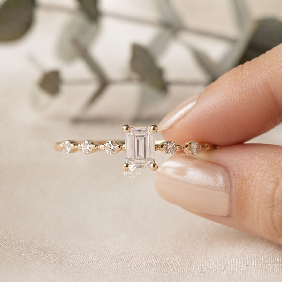 emerald cut stacking ring –  minimalist diamond bar band –   dainty gold everyday jewelry