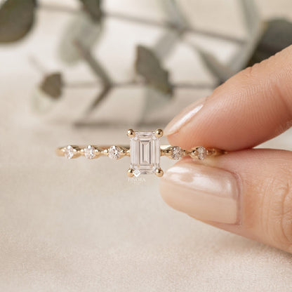 Emerald Cut Stacking Ring –  Minimalist Diamond Bar Band –   Dainty Gold Everyday Jewelry