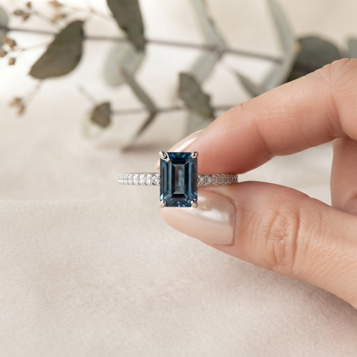 emerald gemstone bridal ring –  blue topaz solitaire – timeless engagement ring