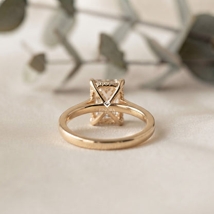 Radiant Cut Moissanite Engagement Ring –  Hidden Halo Gold Bridal Jewelry