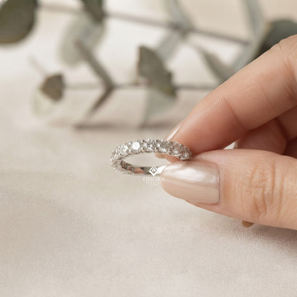 Classic Round Cut Moissanite Half Eternity Wedding Band, Stackable Minimal Ring – Finora Jewelry
