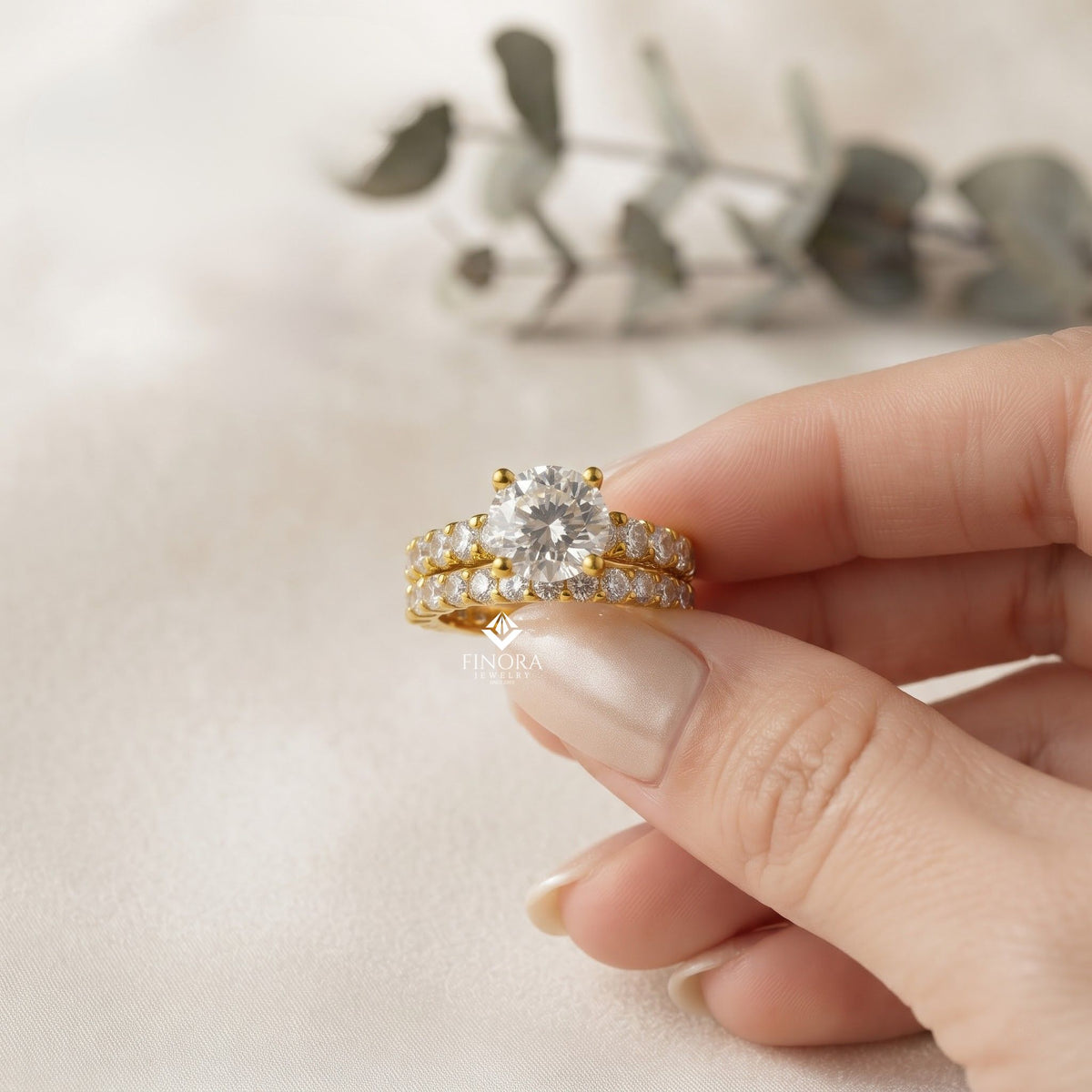 round cut lab grown diamond solitaire eternity ring – pave band, dainty gold fine jewelry