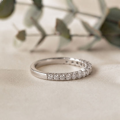 Round Cut Moissanite Pavé Wedding Band in 925 Sterling Silver / 10K & 14K Gold