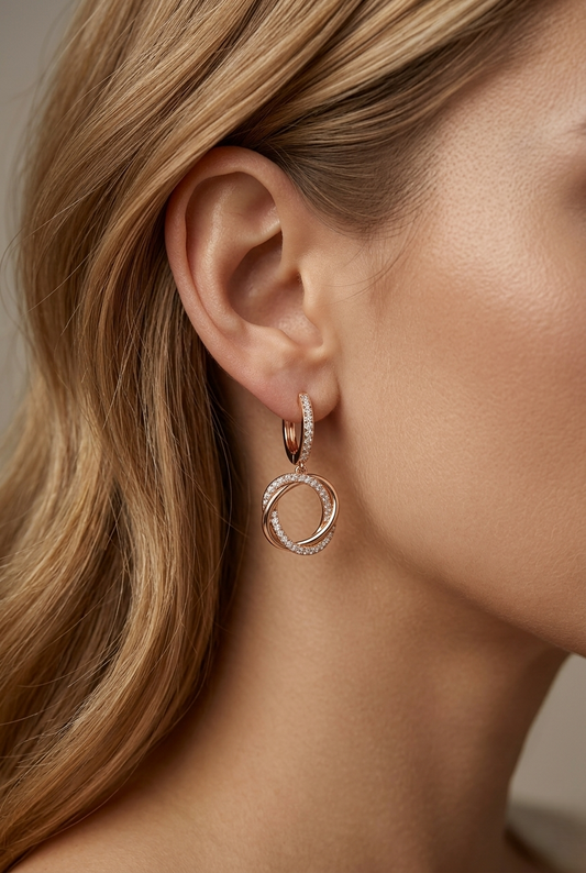 Interlocking Circle Drop Earrings-Hoop Earrings