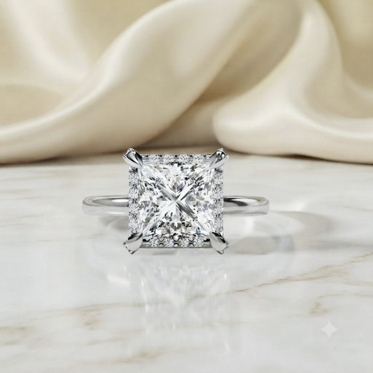 Princess Cut Moissanite Halo Engagement Ring – Elegant Square Solitaire for Proposal, Birthday or Anniversary Gift – 925 Silver / 10K / 14K Gold / Platinum – White / Yellow / Rose Gold – Finora Jewelry