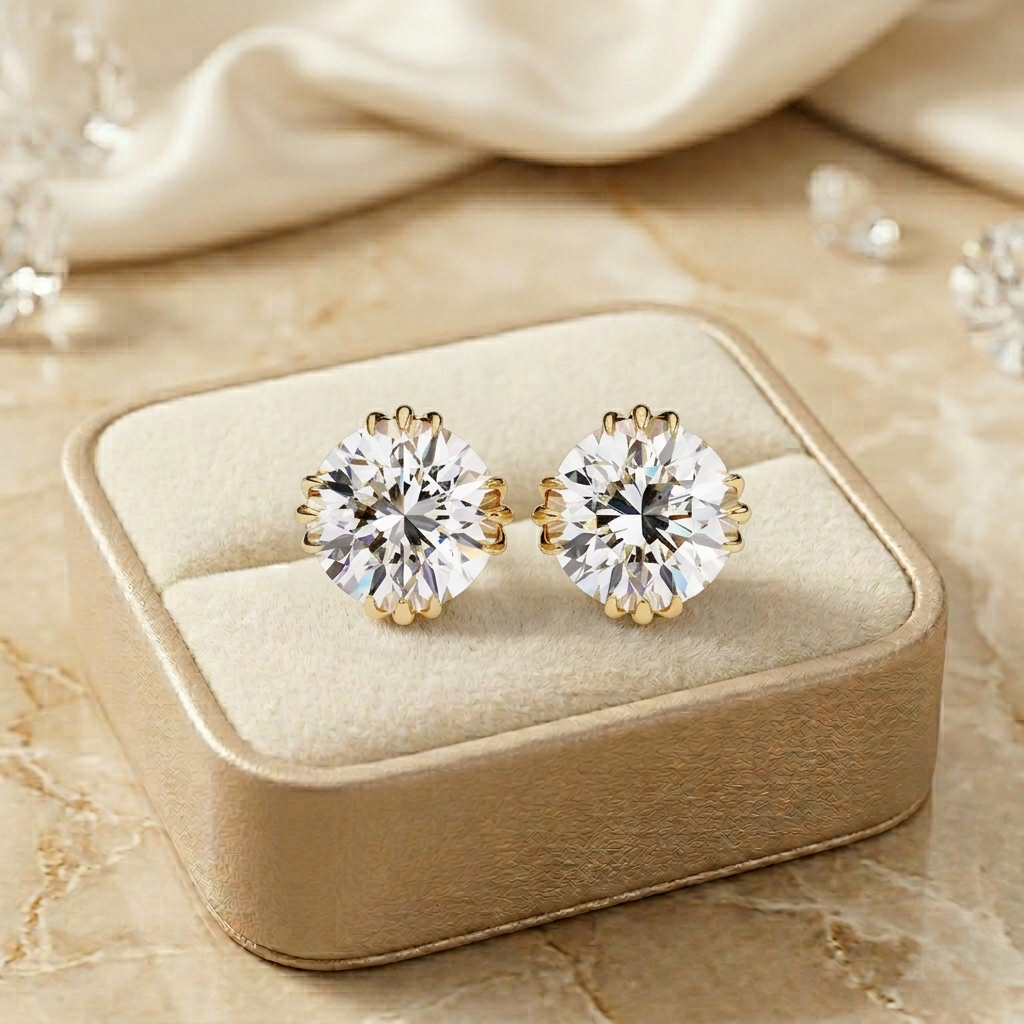 timeless radiance round moissanite stud earrings – finora jewelry
