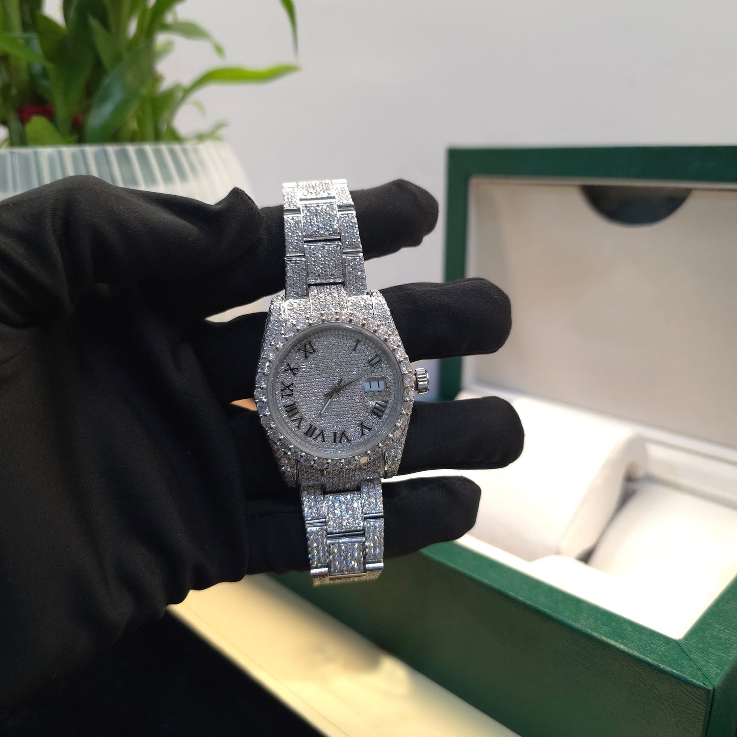 white iced out 36mm women watch – bust down watch