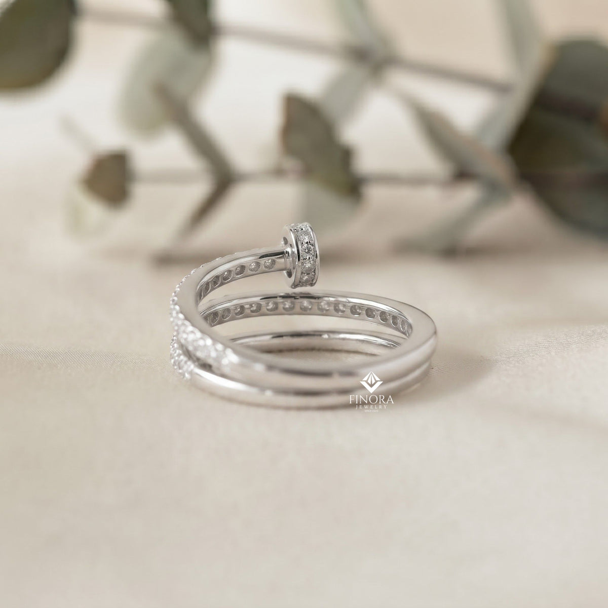 adjustable pave nail wrap ring – sparkling princess cut stones, solid gold or sterling silver