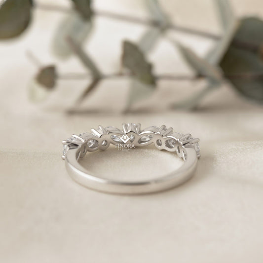Marquise & Round Diamond Crown Ring – Regal Wedding or Anniversary Band for Her – Finora Luxe Sparkle