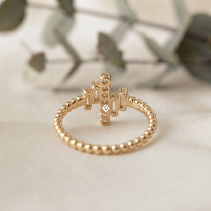 Baguette Cluster Stacking Ring – Minimalist Diamond Bar Ring –  Dainty Gold Bead Band