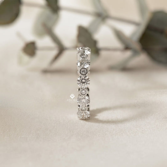 Alternating Bezel-Set Diamond Eternity Band Ring in 925 Silver, 10K/14K Gold (Rose/White/Yellow), & Platinum – Finora Jewelry