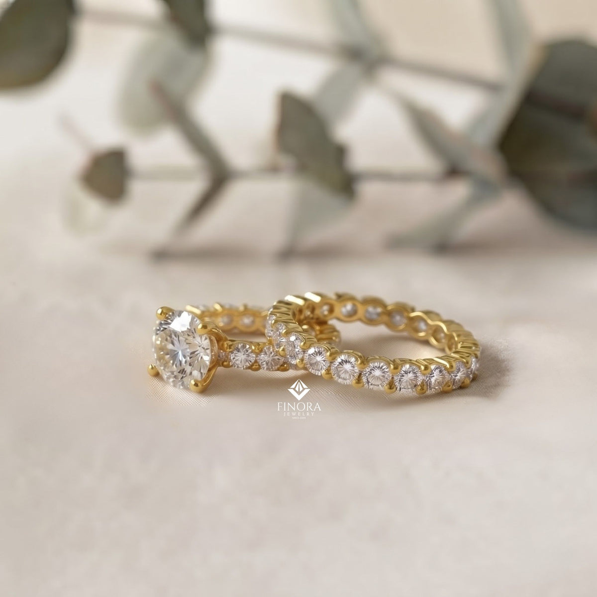 round cut lab grown diamond solitaire eternity ring – pave band, dainty gold fine jewelry
