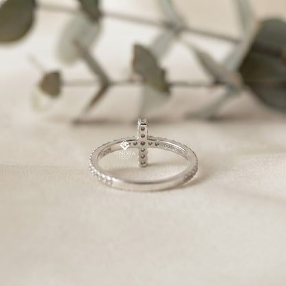 Dainty Diamond Cross Ring – Minimalist Horizontal Cross Band