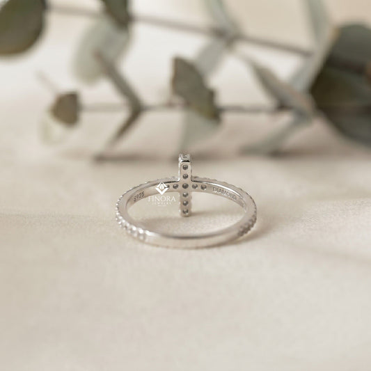 Dainty Diamond Cross Ring – Minimalist Horizontal Cross Band
