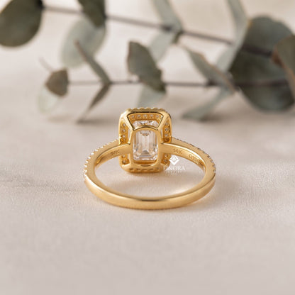 Emerald Cut Halo Ring – Dainty Pave Engagement Ring  – Romantic Gold Bridal Jewelry