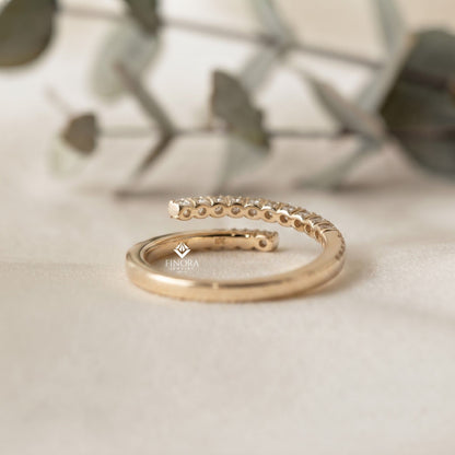 Adjustable Bypass Eternity Ring – Spiral Diamond Wrap Ring – Minimalist Gold Stacking Band