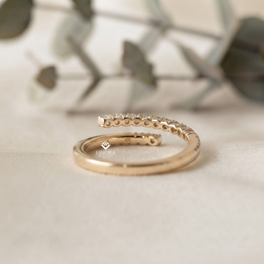 Adjustable Bypass Eternity Ring – Spiral Diamond Wrap Ring – Minimalist Gold Stacking Band