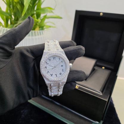Luxury Iced-Out Diamond Watch with Arabic Numerals-Burst Down watch
