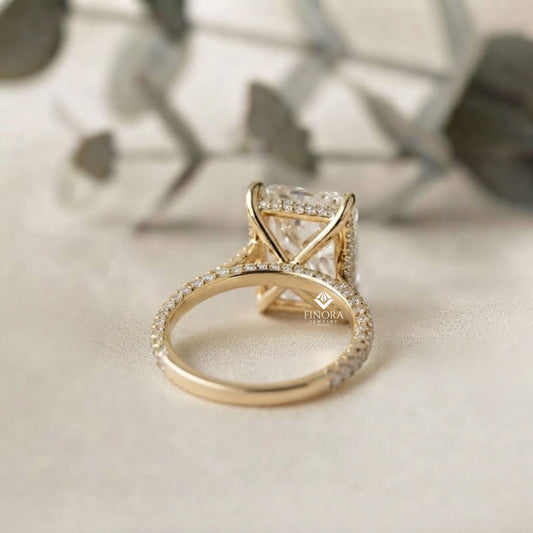 Radiant Cut Moissanite Engagement Ring –  Hidden Halo Gold Bridal Jewelry
