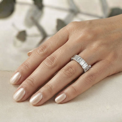 Emerald Cut Diamond Eternity Wedding Band – Full Circle Design in 925 Silver, 10K/14K Rose, White & Yellow Gold, or Platinum – Finora Signature Sparkle for Her