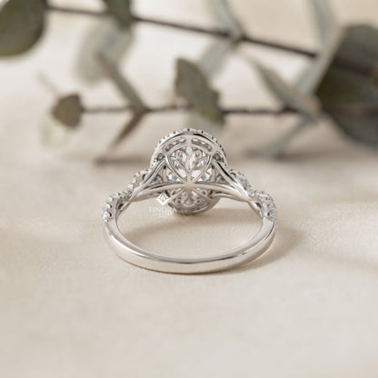 Finora Jewelry Oval Halo Diamond Engagement Ring – Twisted Pavé Band with Pear Accents – Available in 10K, 14K Gold (White, Rose, Yellow), 925 Sterling Silver & Platinum