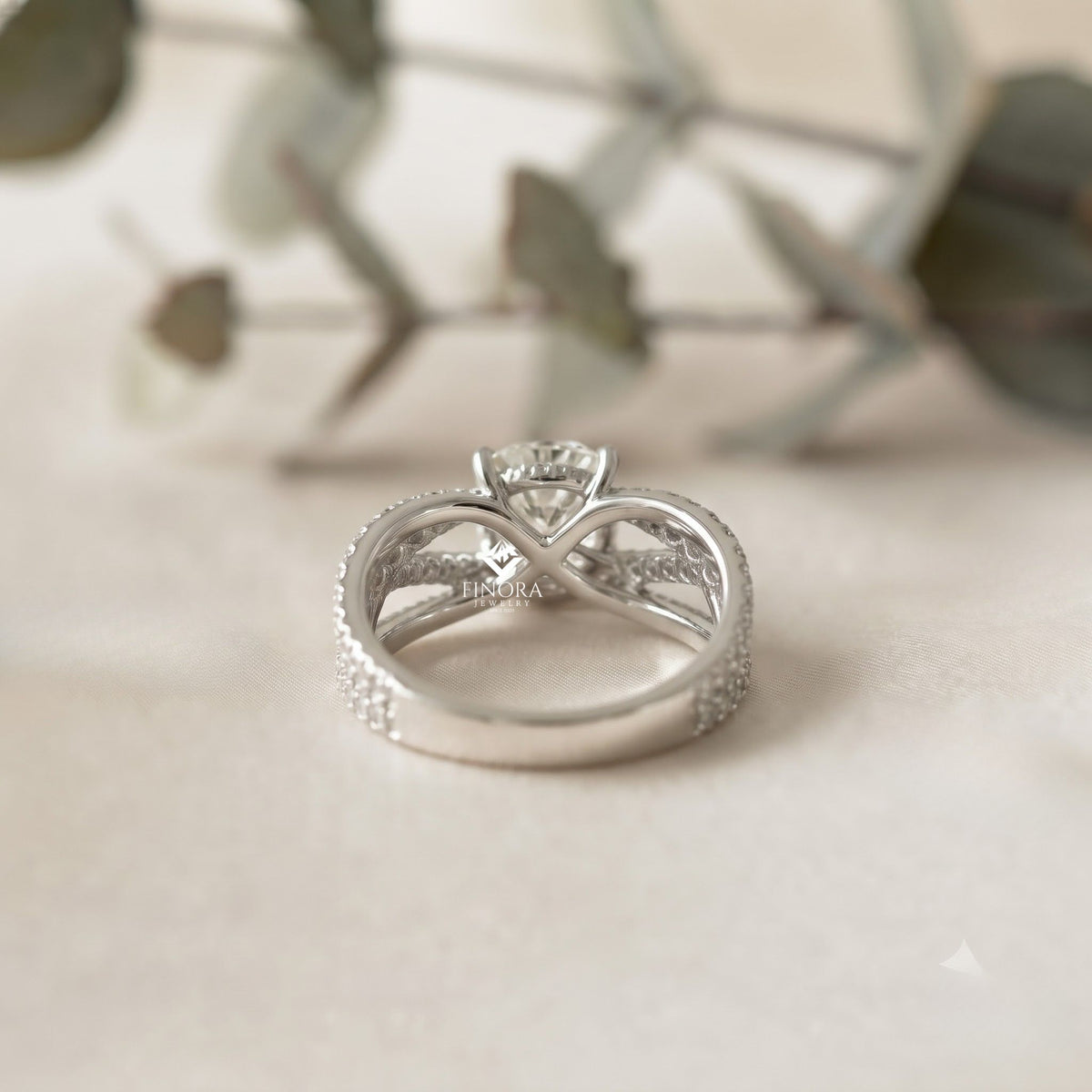 round cut multi-band diamond engagement ring