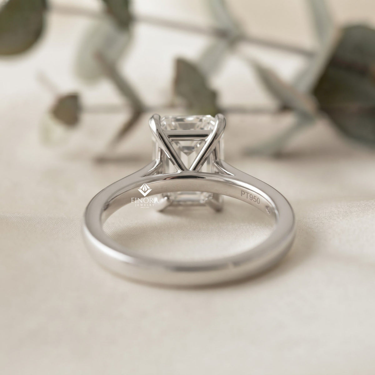 emerald cut moissanite solitaire engagement ring – modern classic for her – 925 silver / 10k & 14k gold / rose, yellow, white gold / platinum | finora jewelry