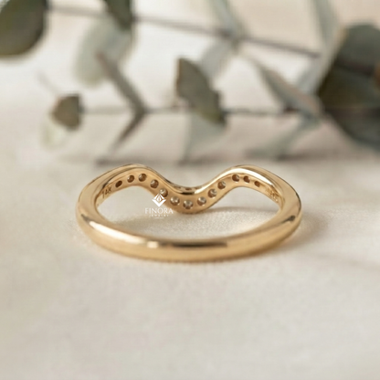 Wavy Diamond Stacking Band –   Delicate Curved Wedding Ring