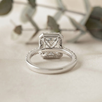 Emerald Cut Halo Ring with Diamond Accents by Finora Jewelry