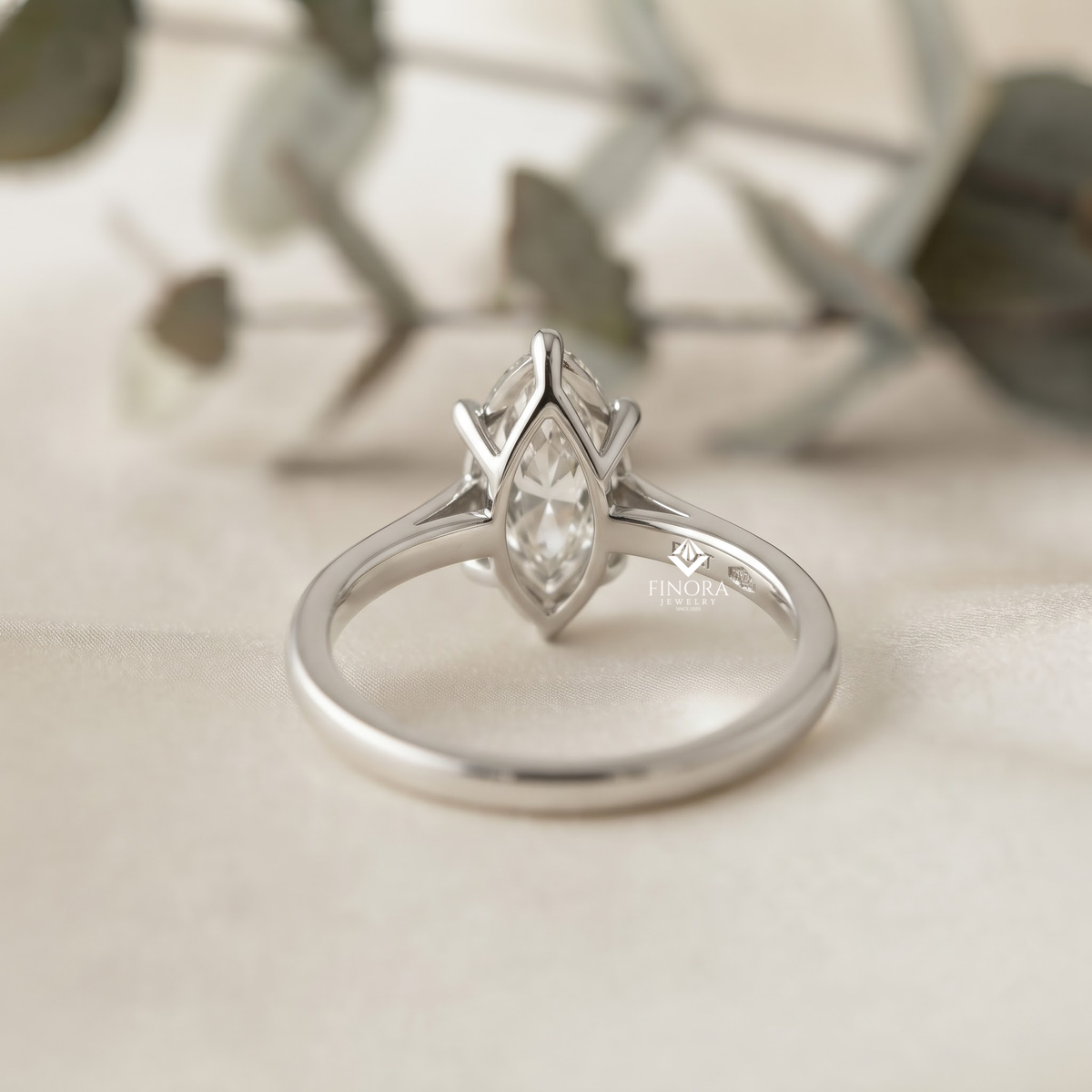 marquise cut moissanite solitaire engagement ring – sleek design in 925 silver, 10k & 14k white, yellow, rose gold, or platinum | finora jewelry
