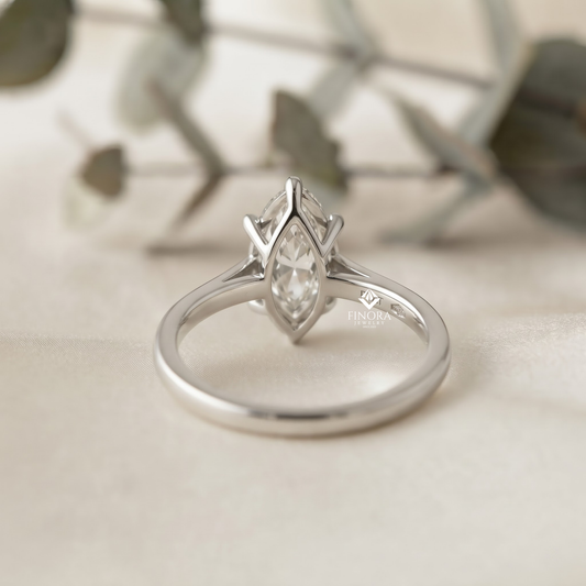 Marquise Cut Moissanite Solitaire Engagement Ring – Sleek Design in 925 Silver, 10K & 14K White, Yellow, Rose Gold, or Platinum | Finora Jewelry