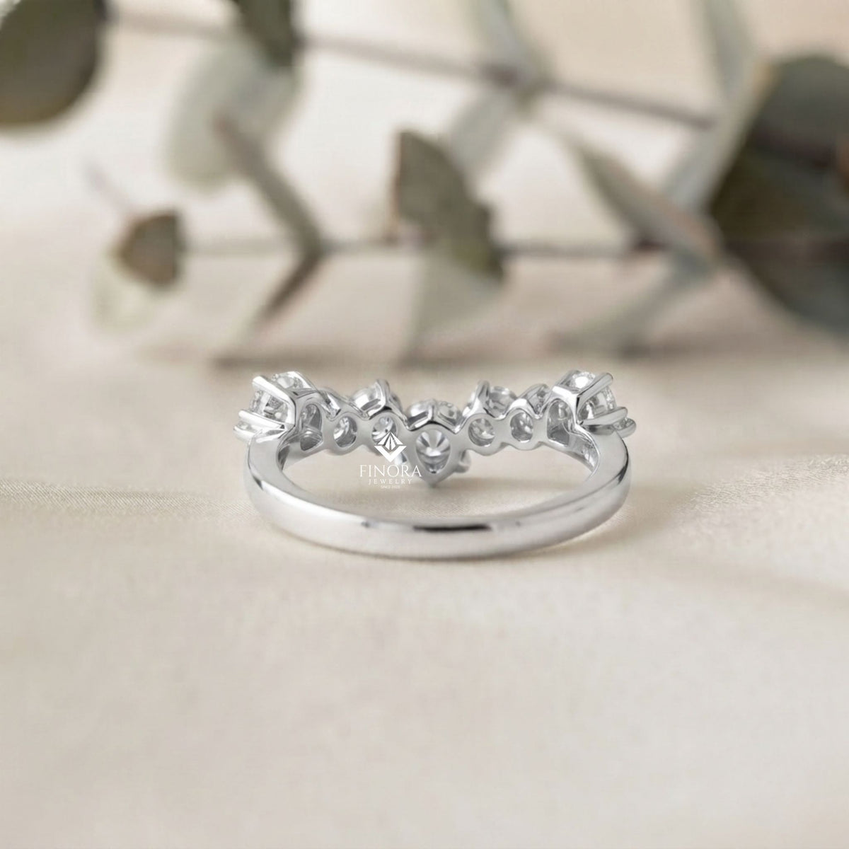 round cut diamond curved wedding band, contour stackable ring – finora jewelry