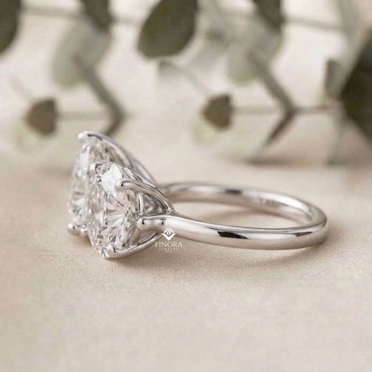 Two-Stone Pear & Round Cut Diamond Engagement Ring – Dual Brilliance in 925 Silver, 10K / 14K Gold, or Platinum – Finora Romantic Symbol of Love’s Harmony – Elegant Gift for Her