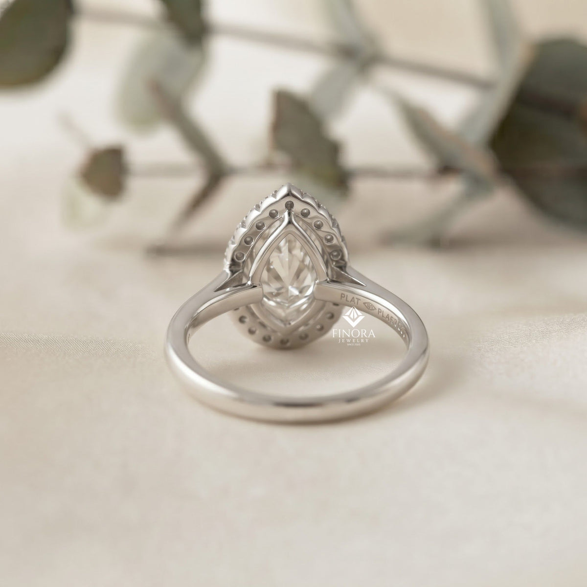 pear cut moissanite halo engagement ring – 925 silver / 10k / 14k / platinum / white / yellow / rose gold – finora jewelry