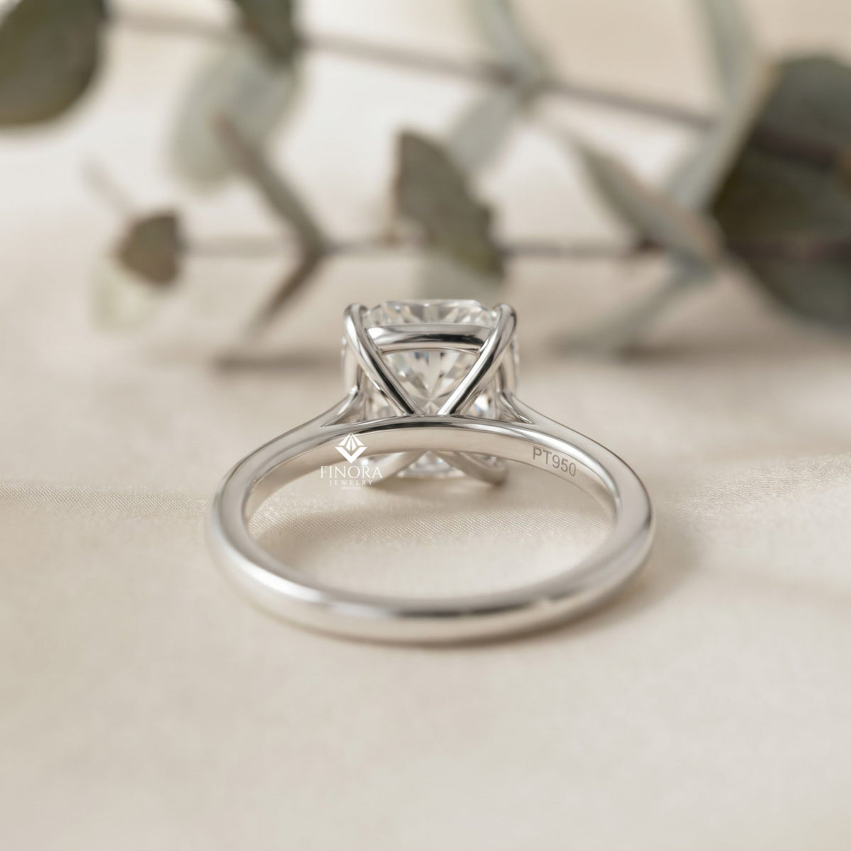 cushion cut moissanite solitaire engagement ring – elegant 4-prong setting in white gold, yellow gold, rose gold, or platinum | finora jewelry