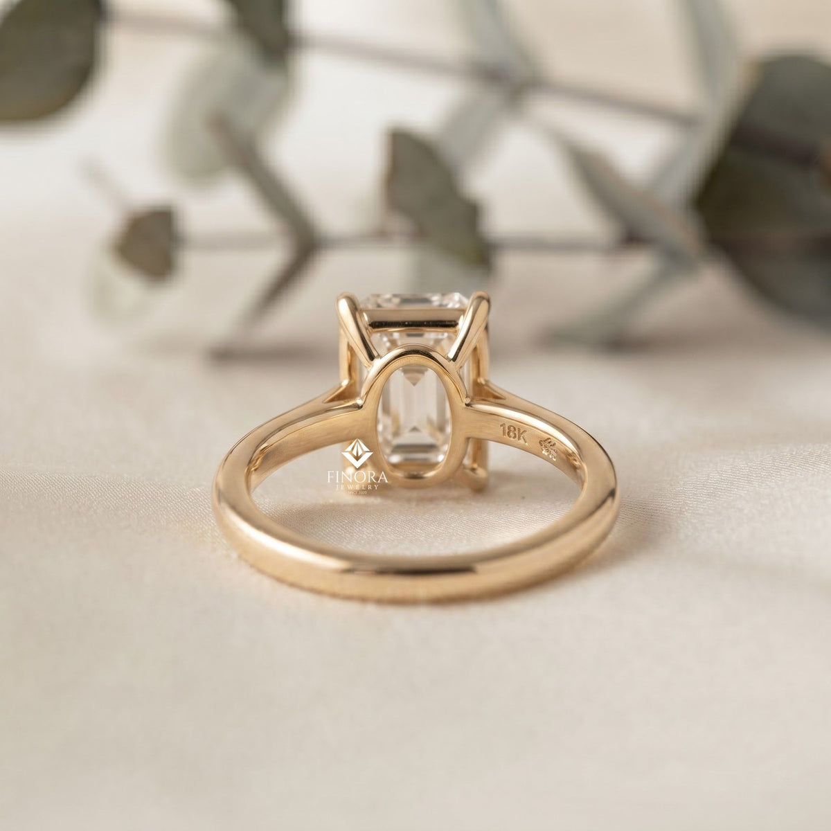 emerald cut colorless moissanite ring  –  minimalist bridal jewelry