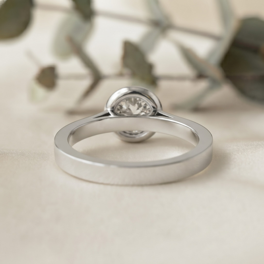 Minimalist Round Moissanite Bezel Set Ring – Modern Solitaire for Promise, Engagement or Birthday Gift – 925 Silver / 10K / 14K Gold / Platinum – White / Yellow / Rose Gold – Finora Jewelry