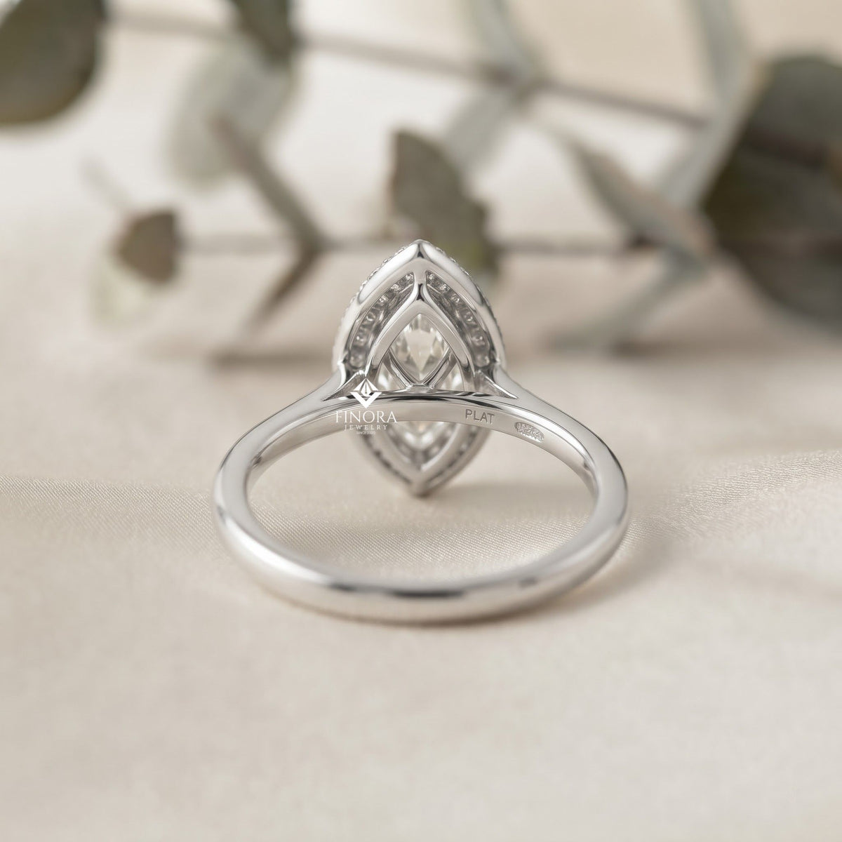 marquise cut moissanite halo engagement ring – 925 silver / 10k / 14k / platinum / white / yellow / rose gold – finora jewelry