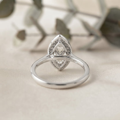 Marquise Cut Moissanite Halo Engagement Ring – 925 Silver / 10K / 14K / Platinum / White / Yellow / Rose Gold – Finora Jewelry
