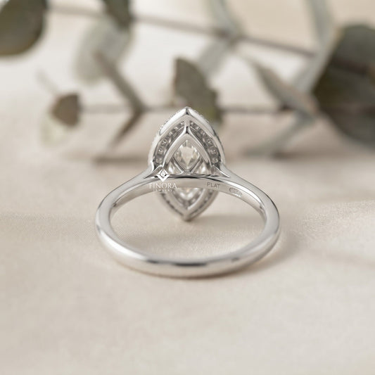 Marquise Cut Moissanite Halo Engagement Ring – 925 Silver / 10K / 14K / Platinum / White / Yellow / Rose Gold – Finora Jewelry