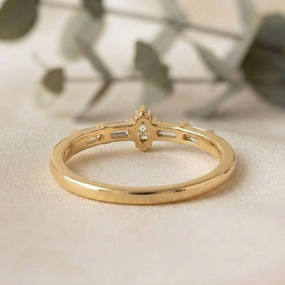 Baguette Diamond Stacking Ring –  Minimalist Horizontal Bar Band – Dainty Gold Everyday Jewelry