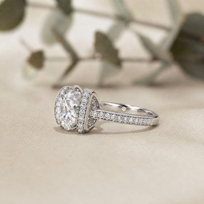 Bold Round-Cut Diamond Ring with Pavé-Set Accent Bands in 925 Silver, 10K / 14K Gold, or Platinum – Finora Jewelry