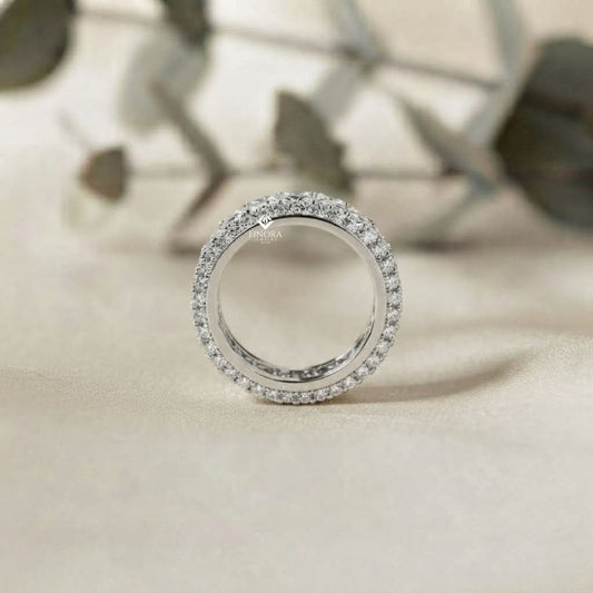 Princess-Cut Diamond Triple Row Wedding Band – Bold Eternity Ring for Couples in Silver, Gold & Platinum – Finora Radiant Glamour Statement