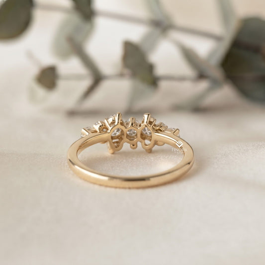 Cluster Diamond Stacking Ring – Minimalist Delicate Gemstone Band – Dainty Gold Everyday Jewelry