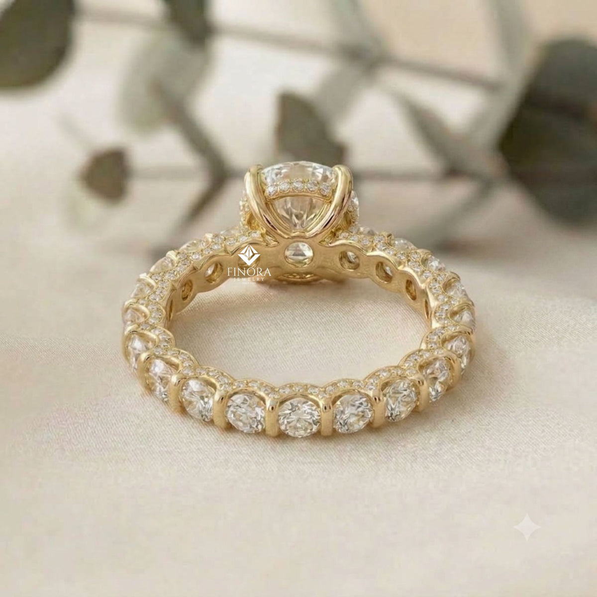5ct oval cut lab grown diamond  solitaire eternity ring – pave band, dainty gold fine jewelry