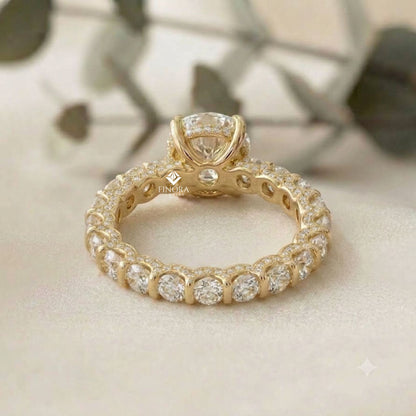 5ct Oval Cut Lab Grown Diamond  Solitaire Eternity Ring – Pave Band, Dainty Gold Fine Jewelry