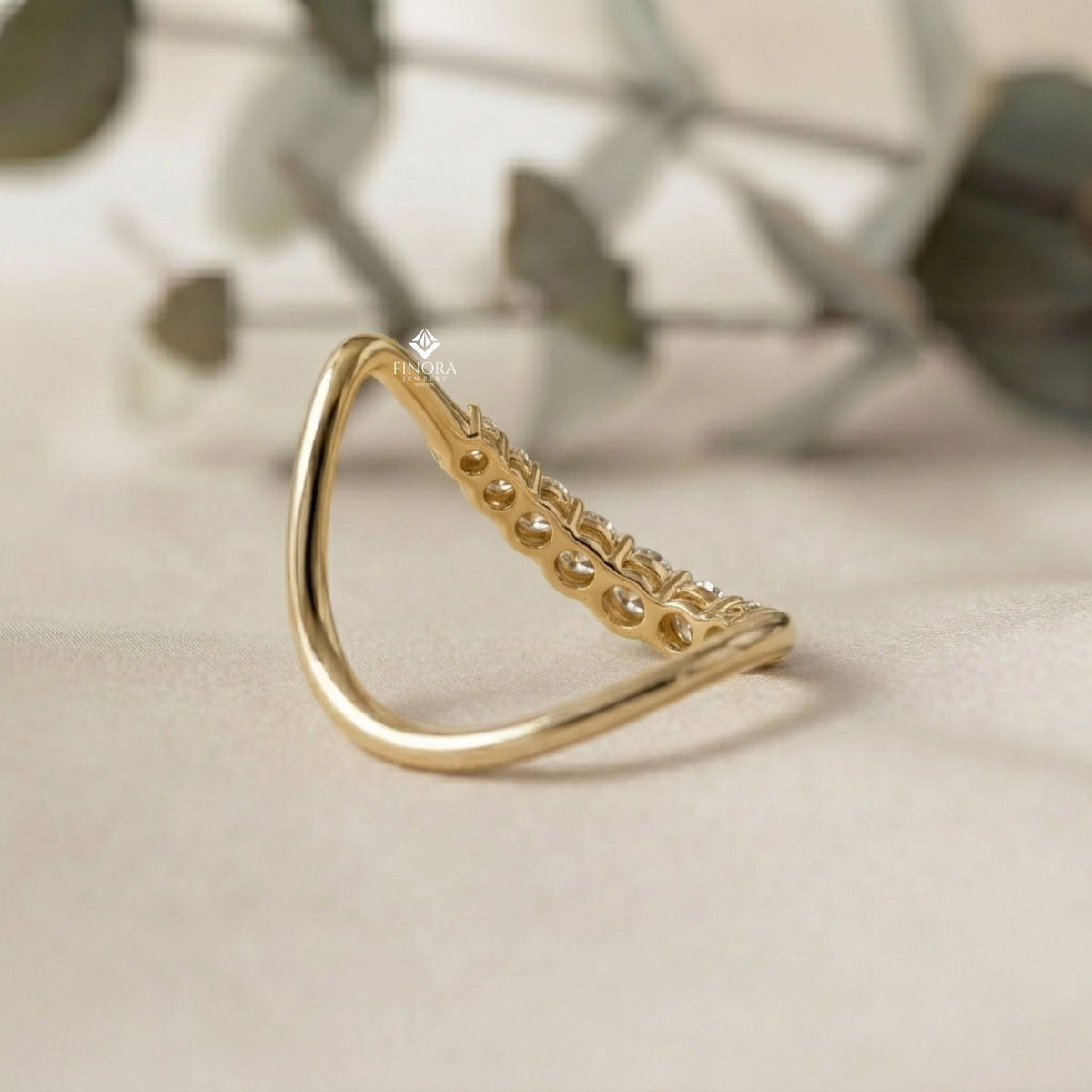 wave diamond stacking ring –  minimalist curved gold band – dainty contoured bridal jewelry