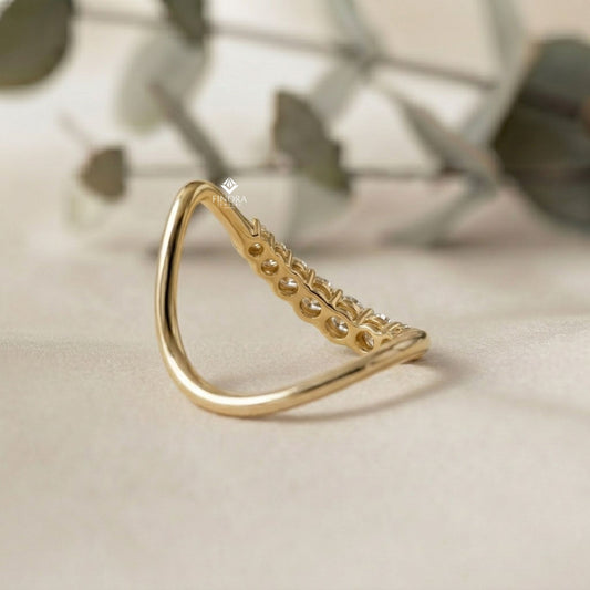Wave Diamond Stacking Ring –  Minimalist Curved Gold Band – Dainty Contoured Bridal Jewelry