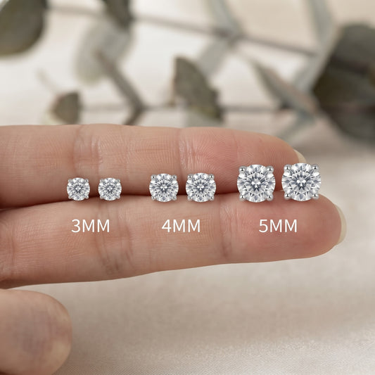 Classic Round Moissanite Stud Earrings – 4MM Solitaire, 10K-18K Gold, Sterling Silver