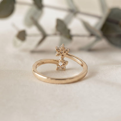 Floral Bypass Ring – Adjustable Gold Ring for Her